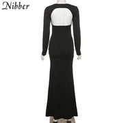 Elegance Unveiled: Nibber Autumn Solid Color Long Dress