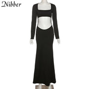 Elegance Unveiled: Nibber Autumn Solid Color Long Dress