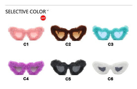 Chic Radiance: KAMMPT Heart-Shaped Furry Sunglasses – Vintage Glamour in UV400 Shades