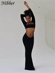 Elegance Unveiled: Nibber Autumn Solid Color Long Dress