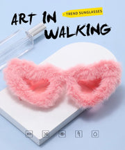 Chic Radiance: KAMMPT Heart-Shaped Furry Sunglasses – Vintage Glamour in UV400 Shades