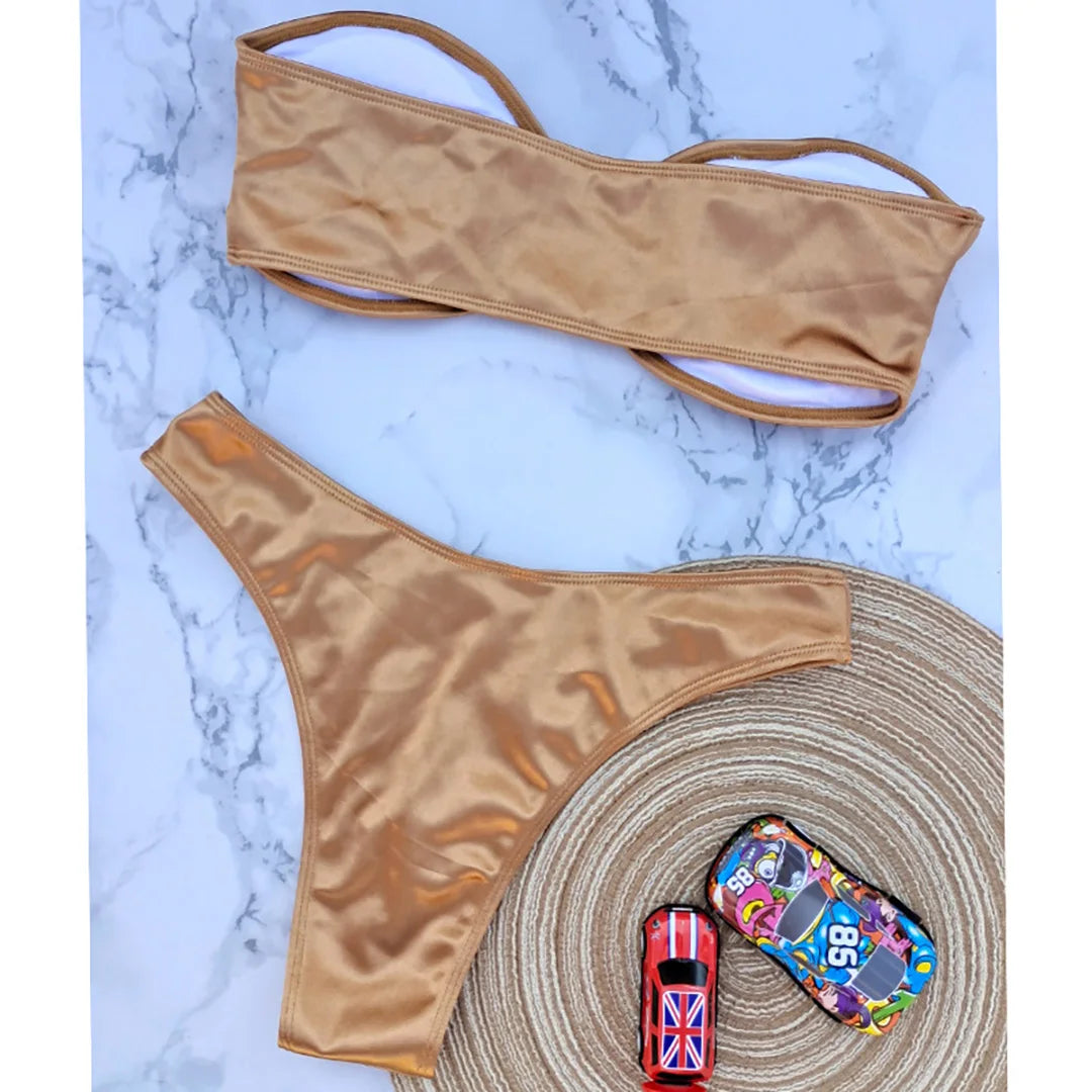 Chic Allure: New Strapless Bandeau Bikini Set 2023