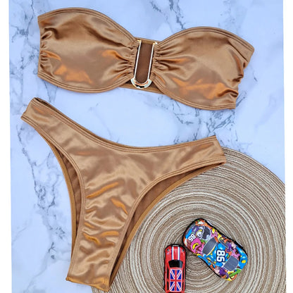 Chic Allure: New Strapless Bandeau Bikini Set 2023