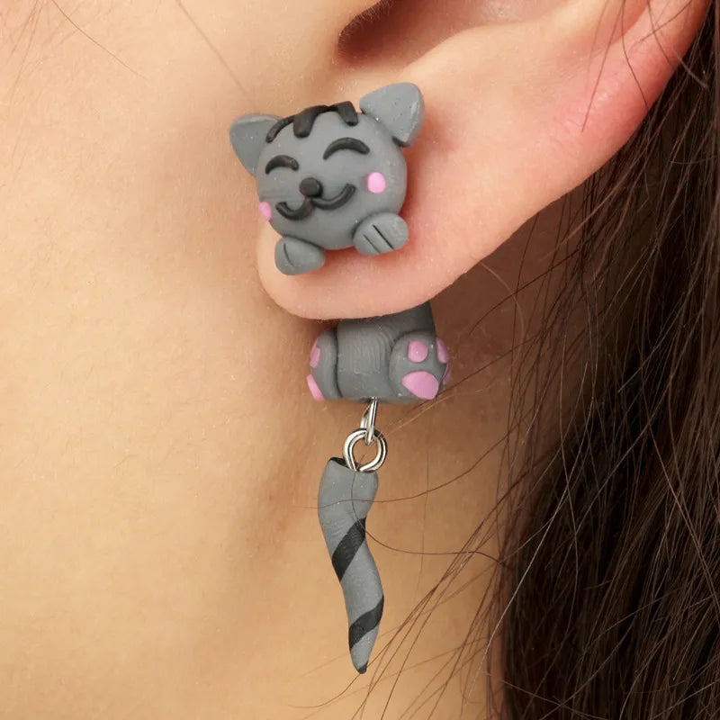 Adorable Cartoon Animal Earrings: Cute 3D Clay Designs for Girls of All Ages