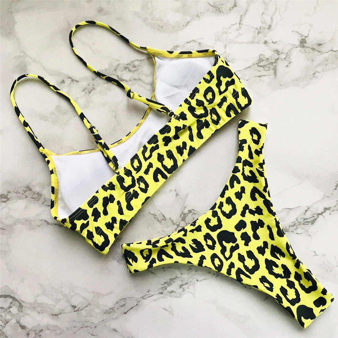 Wild Allure: Leopard Print Two-Piece Bikini Set