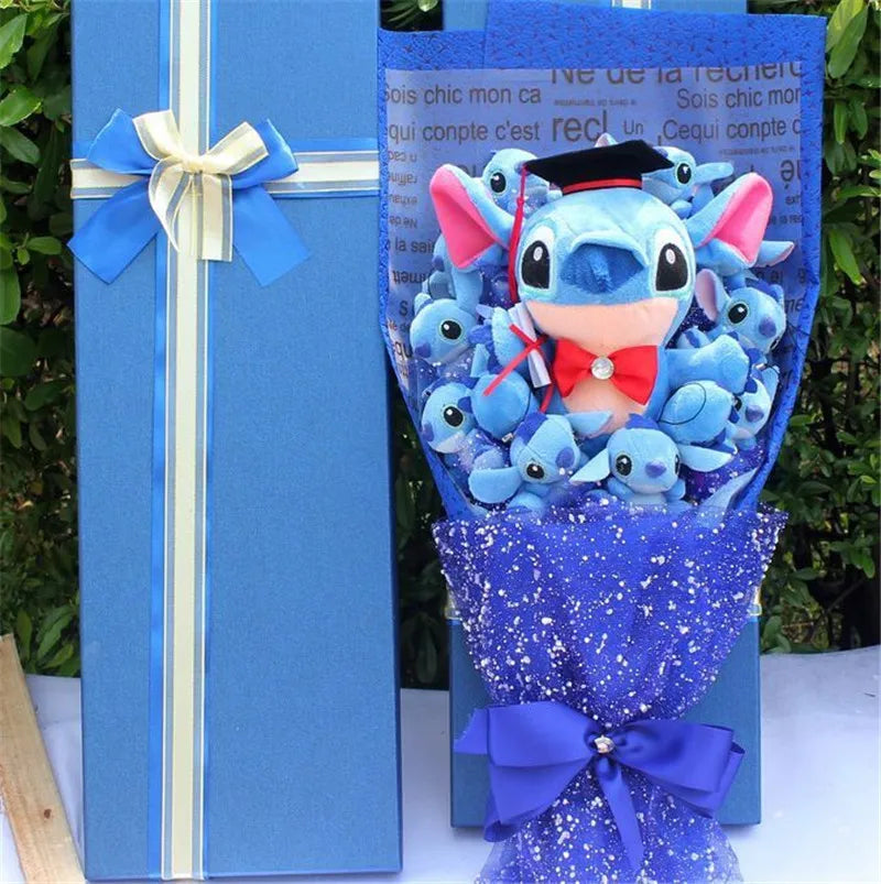 Charming Cartoon Plush Bouquet: Lilo, Stitch, and Doraemon Characters with Fake Flowers