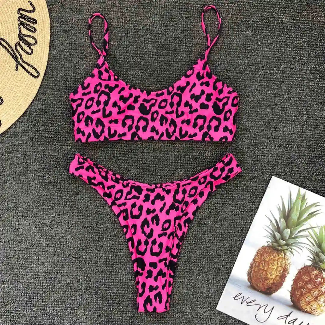 Wild Allure: Leopard Print Two-Piece Bikini Set