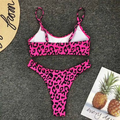 Wild Allure: Leopard Print Two-Piece Bikini Set