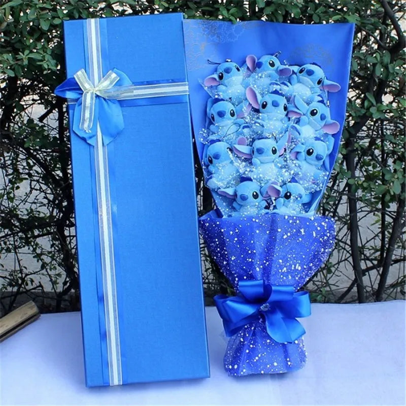 Charming Cartoon Plush Bouquet: Lilo, Stitch, and Doraemon Characters with Fake Flowers