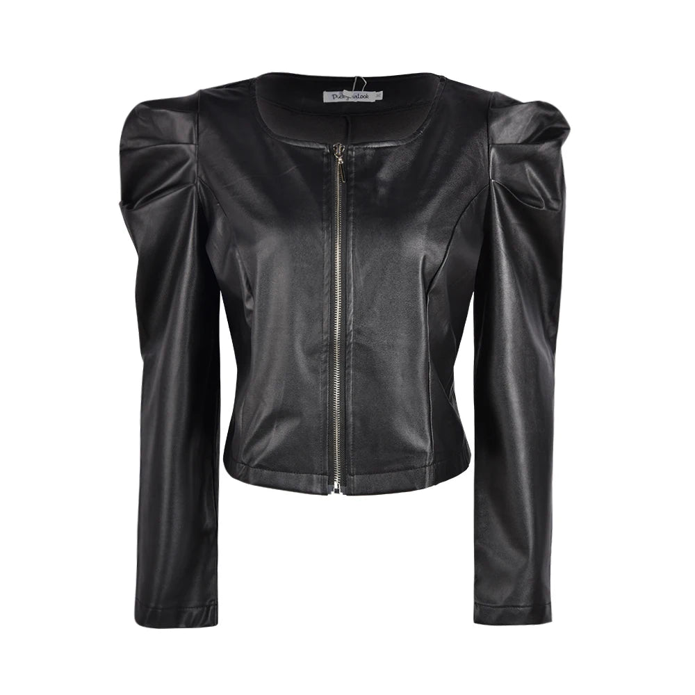 2020Top Black Faux Leather Jacket