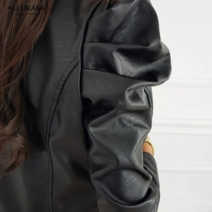 2020Top Black Faux Leather Jacket