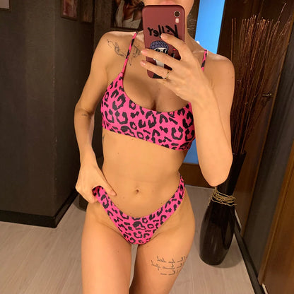 Wild Allure: Leopard Print Two-Piece Bikini Set