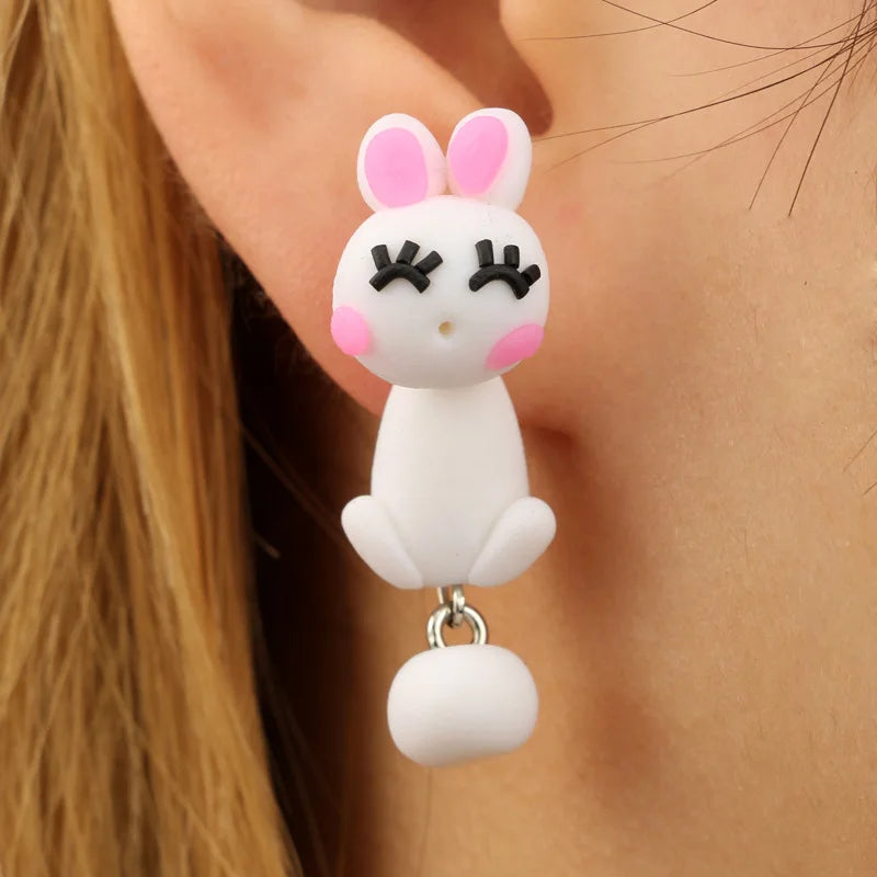 Adorable Cartoon Animal Earrings: Cute 3D Clay Designs for Girls of All Ages