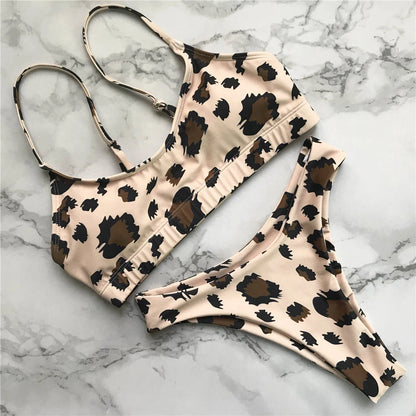 Wild Allure: Leopard Print Two-Piece Bikini Set