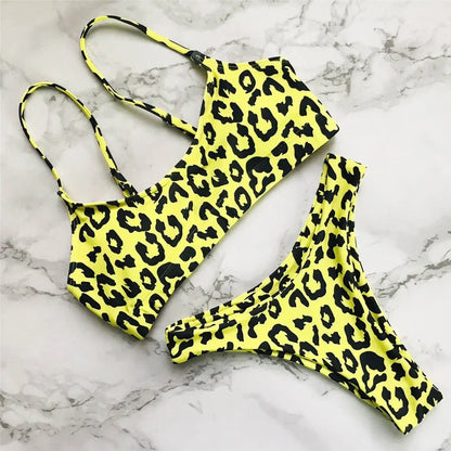 Wild Allure: Leopard Print Two-Piece Bikini Set