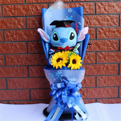 Charming Cartoon Plush Bouquet: Lilo, Stitch, and Doraemon Characters with Fake Flowers