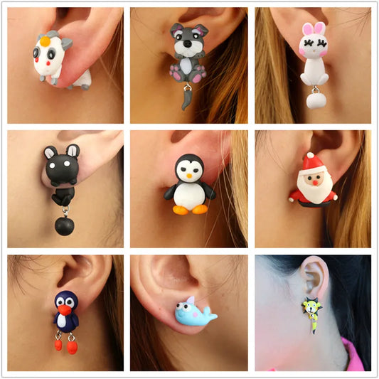 Adorable Cartoon Animal Earrings: Cute 3D Clay Designs for Girls of All Ages