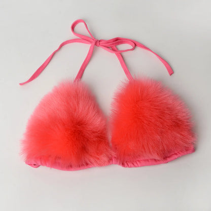 Luxurious Fur Elegance: New Solid Color Split Bikini