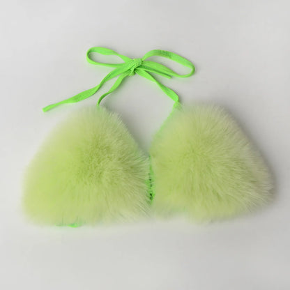 Luxurious Fur Elegance: New Solid Color Split Bikini