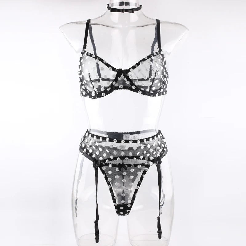 Spicy White Polka Dot Lingerie Set