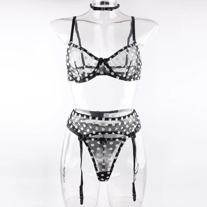 Spicy White Polka Dot Lingerie Set