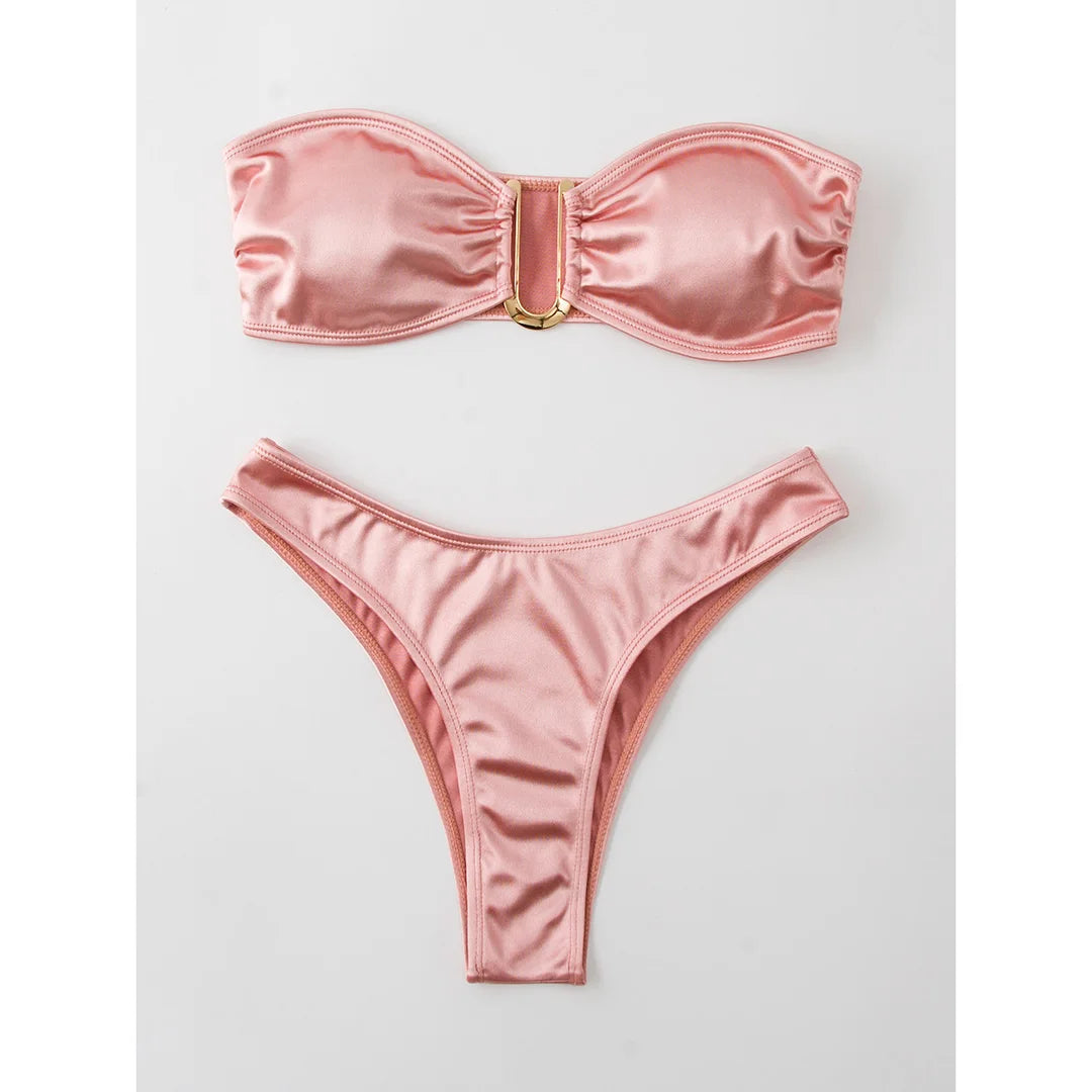 Chic Allure: New Strapless Bandeau Bikini Set 2023