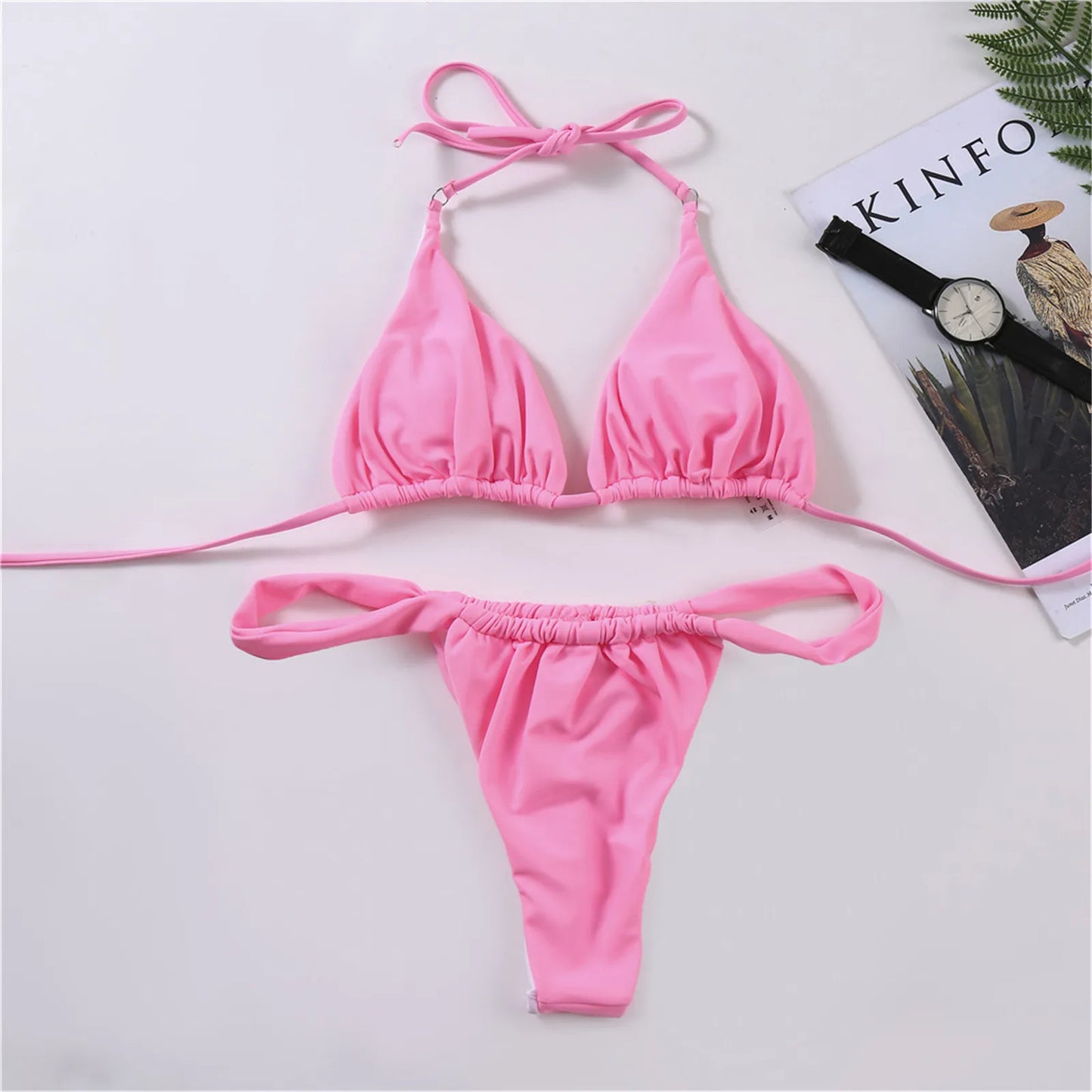 Blush Radiance: Pink High Leg Thong Bikini Set 2022