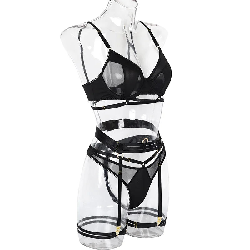 Mesh Patchwork Bra Set