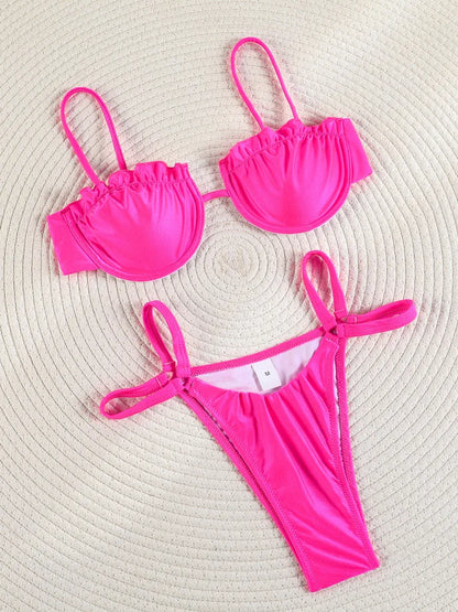 Chic Harmony: Solid Color Three-Piece Bikini Set 2023