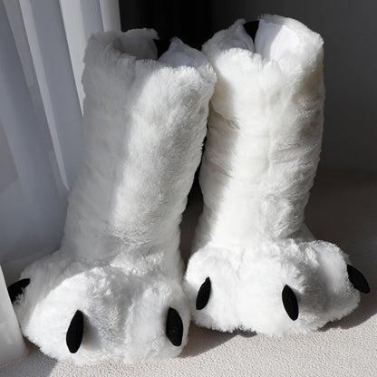 Bear Claw Plush Home Slippers - Cute, Warm, and Anti-Slip High Boots