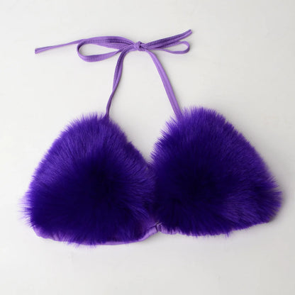 Luxurious Fur Elegance: New Solid Color Split Bikini