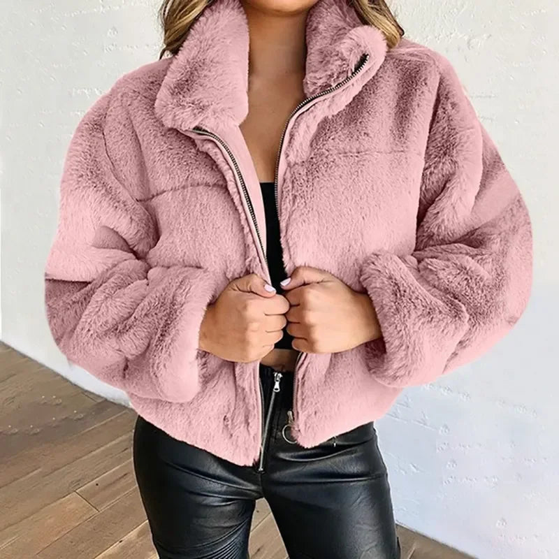 Autumn Winter Faux Fur Zipper Cardigan