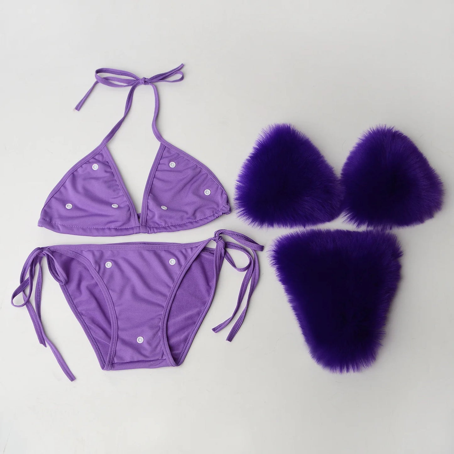 Luxurious Fur Elegance: New Solid Color Split Bikini