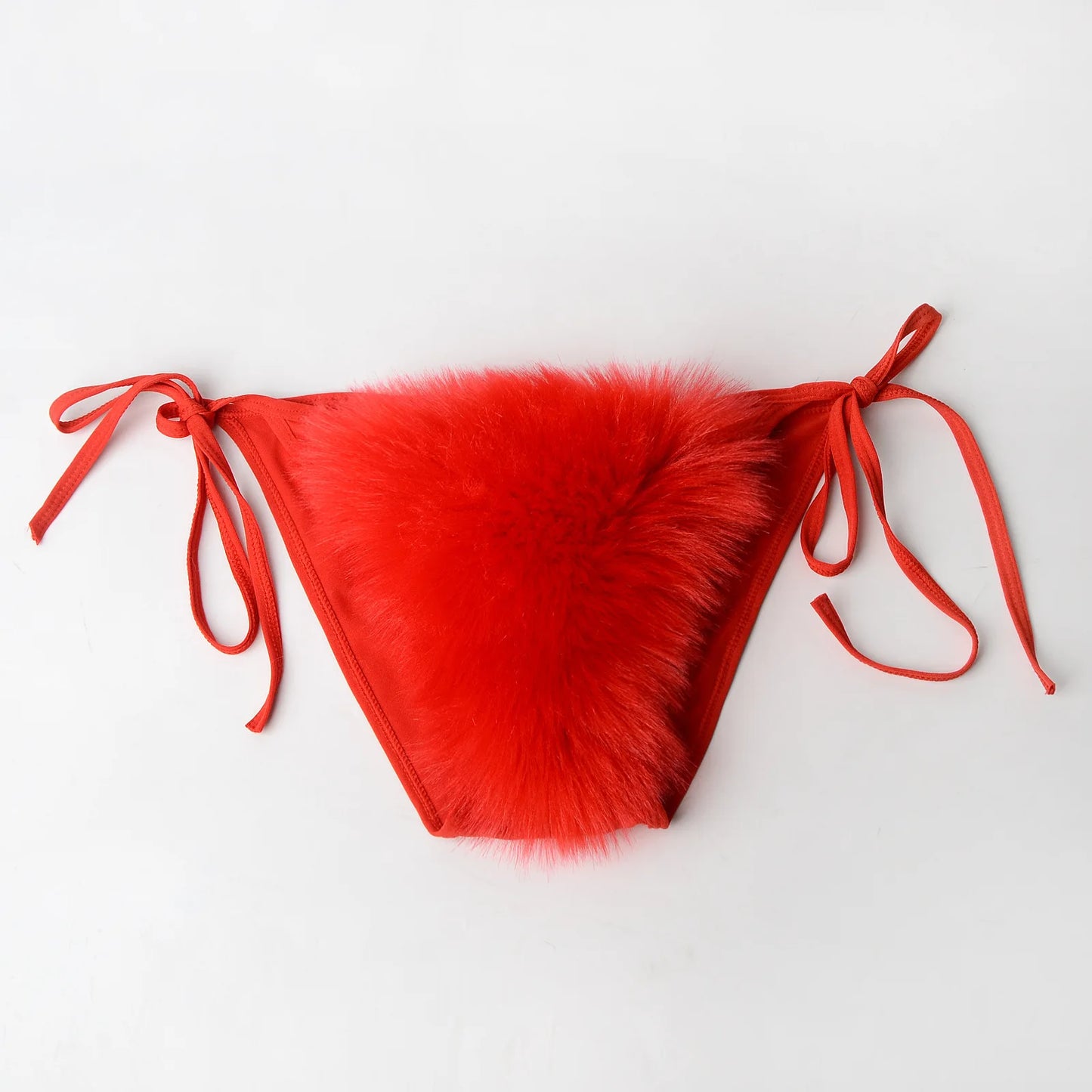 Luxurious Fur Elegance: New Solid Color Split Bikini