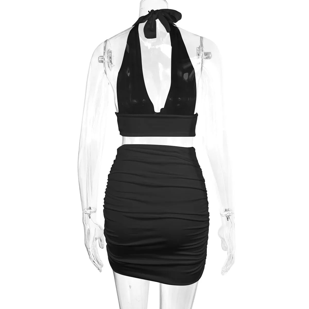 Sultry Elegance 2-Piece Set - Black Deep V Mini Dress Ensemble