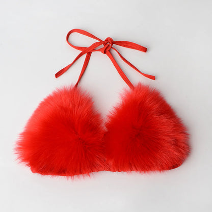 Luxurious Fur Elegance: New Solid Color Split Bikini