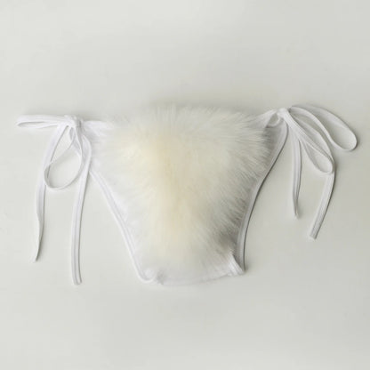 Luxurious Fur Elegance: New Solid Color Split Bikini