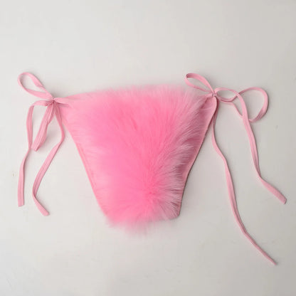 Luxurious Fur Elegance: New Solid Color Split Bikini