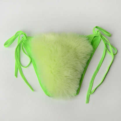 Luxurious Fur Elegance: New Solid Color Split Bikini