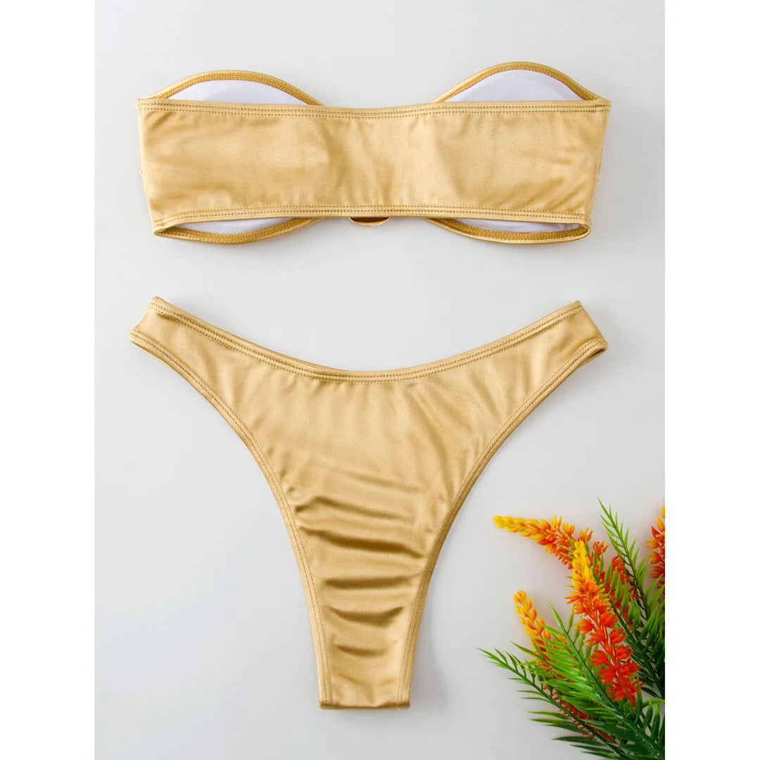 Chic Allure: New Strapless Bandeau Bikini Set 2023