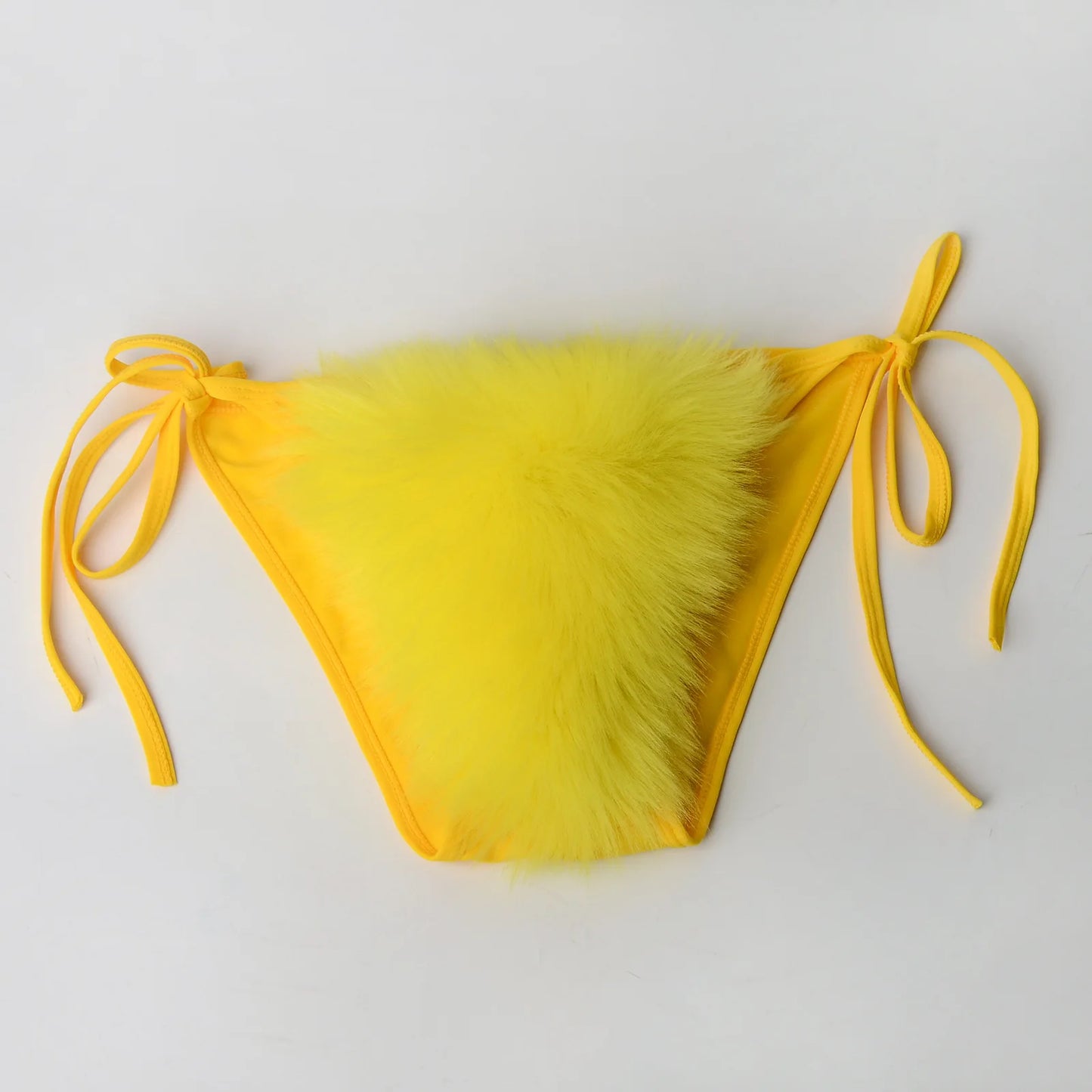 Luxurious Fur Elegance: New Solid Color Split Bikini