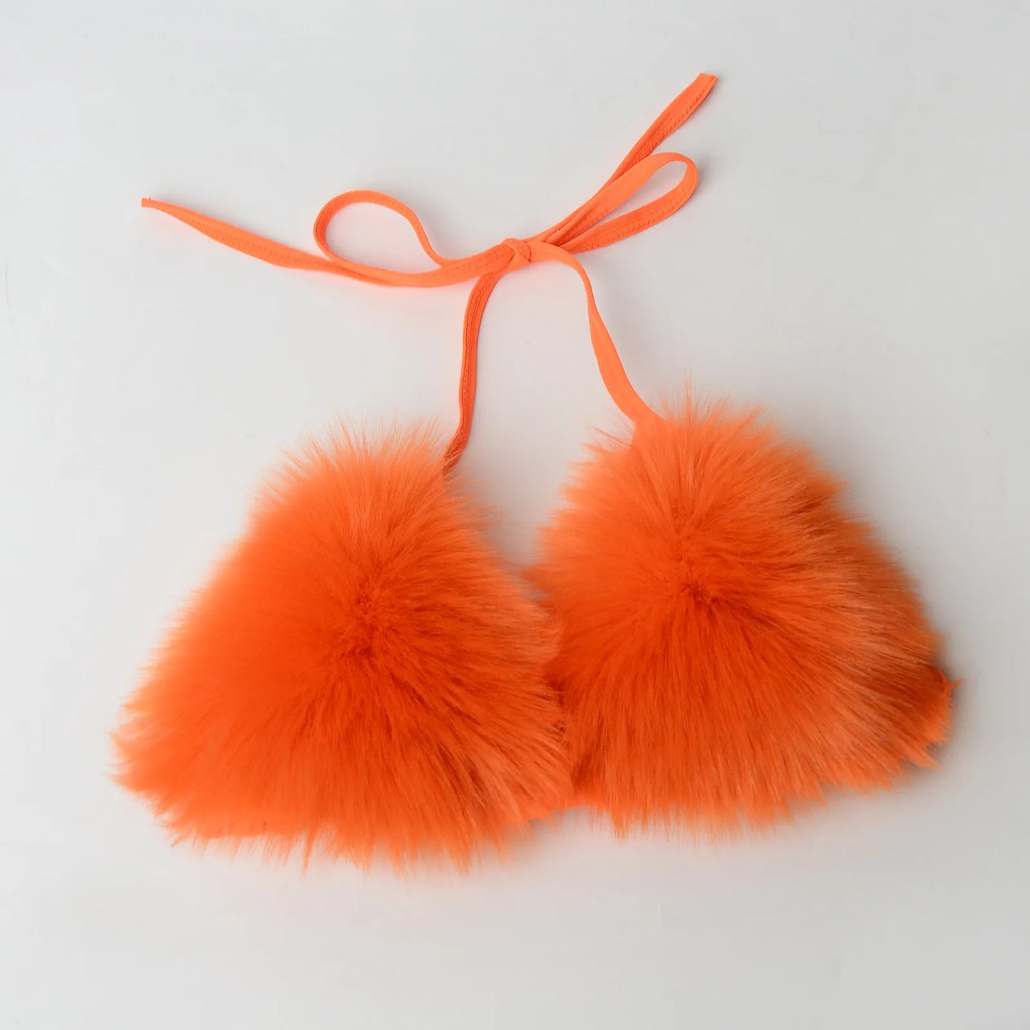 Luxurious Fur Elegance: New Solid Color Split Bikini