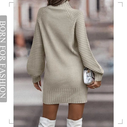 Chic Lantern Sleeve Knit Dress