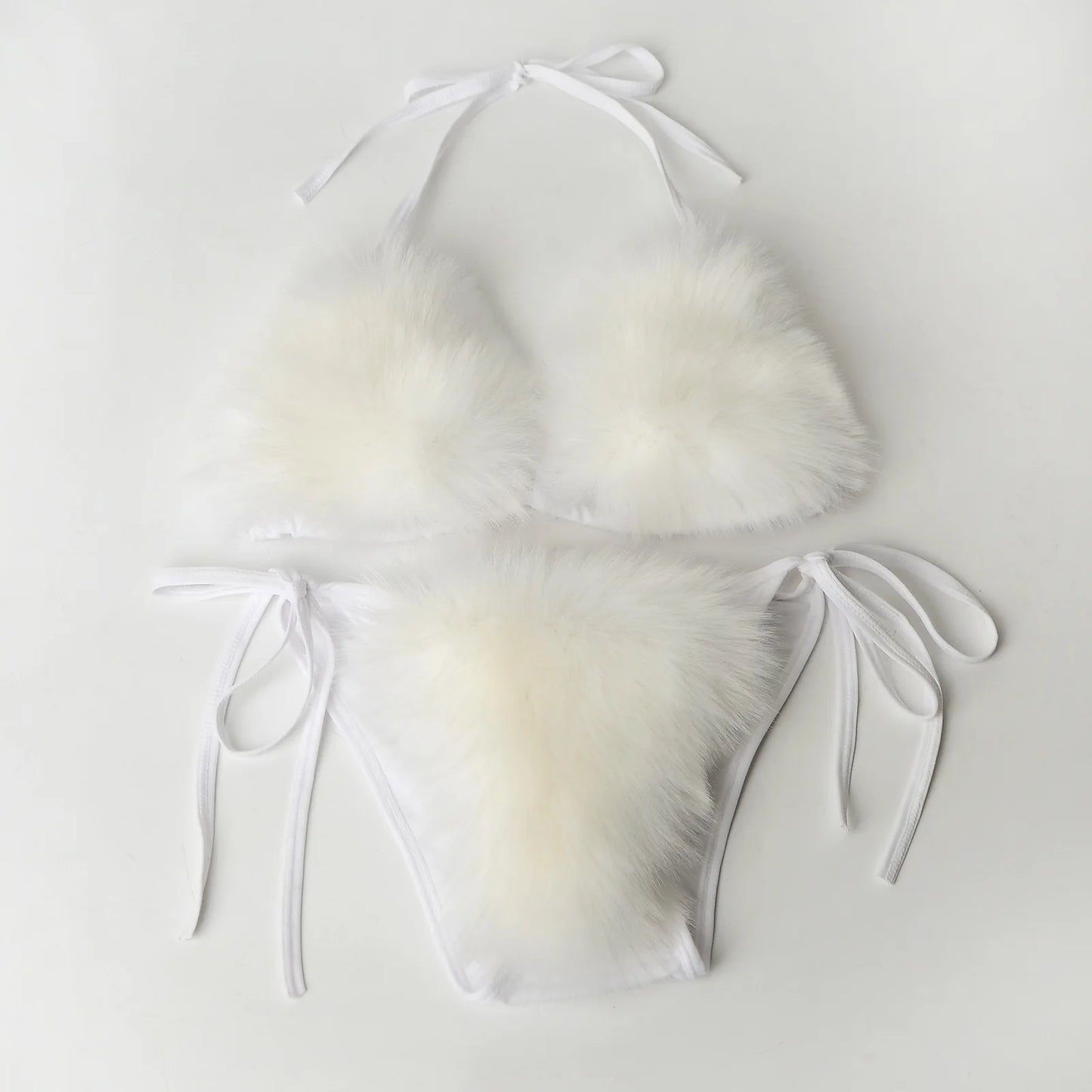 Luxurious Fur Elegance: New Solid Color Split Bikini