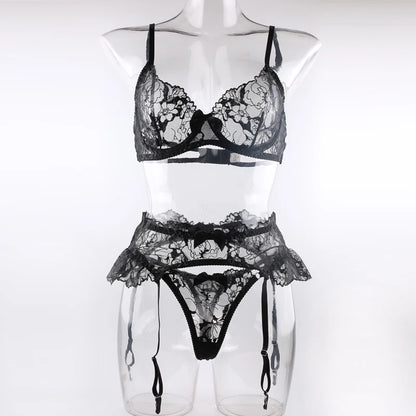 Embroidered Black Lingerie Set