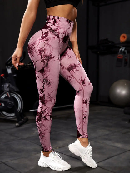 Seamless Tie Dye Yoga Leggings - High Waist Push-Up Performance Wear