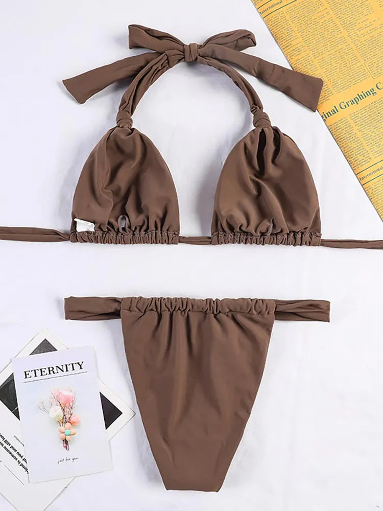 Chic Harmony: Solid Color Three-Piece Bikini Set 2023