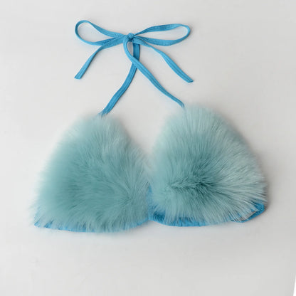 Luxurious Fur Elegance: New Solid Color Split Bikini