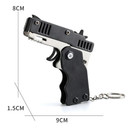 Mini Rubber Band Gun Keychain: Alloy Pistol Toy for Kid's Outdoor Fun