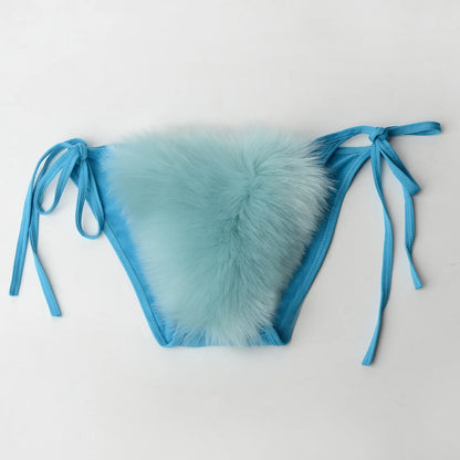 Luxurious Fur Elegance: New Solid Color Split Bikini